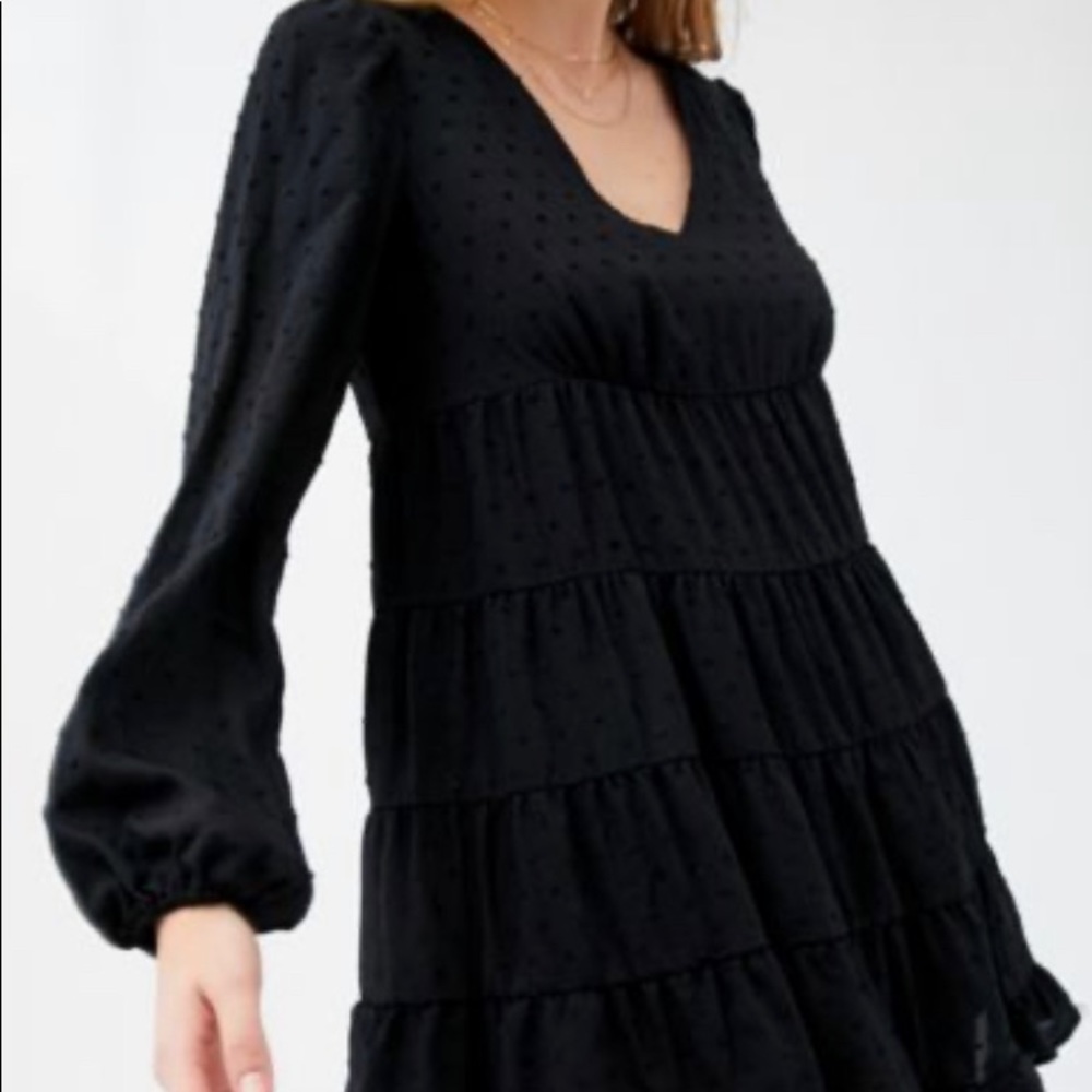 UO TEXTURED LONG SLEEVE FROCK DRESS